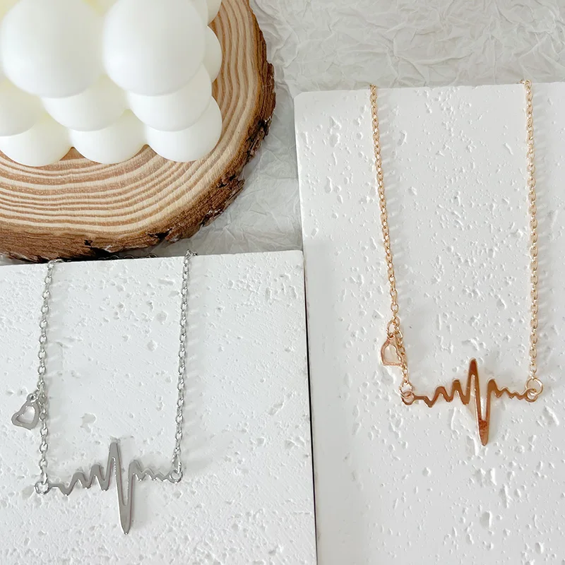 

Necklace For Women Fashion Electrocardiogram Necklace Imitation Titanium Steel 18K Rose Gold Female Pendant Clavicle Chain Party