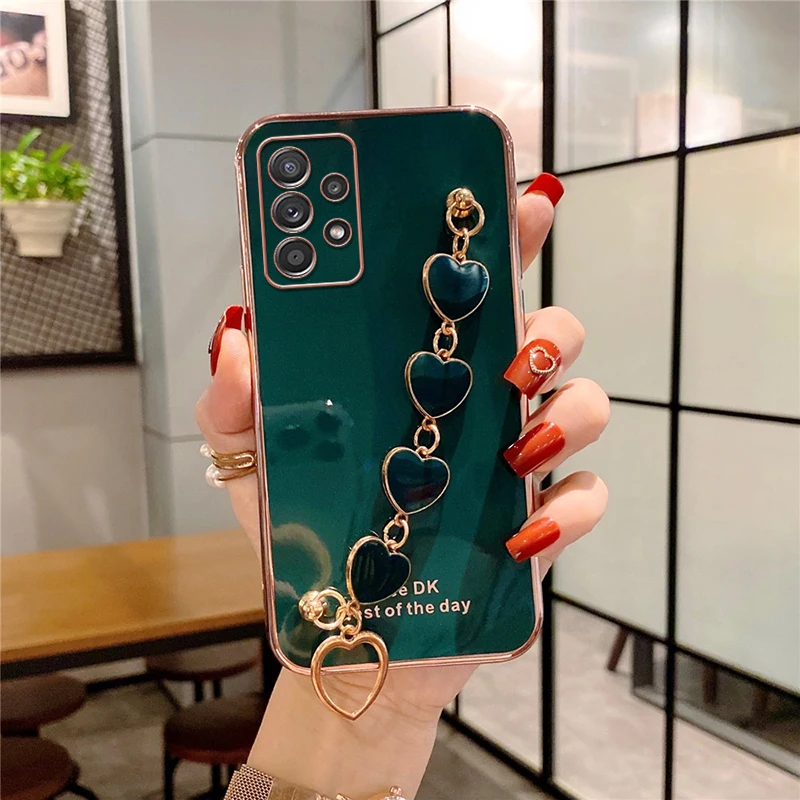 

For Samsung Galaxy A32 A52 A72 A13 A33 A53 A12 A22 A21S A31 A51 A71 A20 A50 A23 Love Heart Bracelet Dark Green multicolor Cover