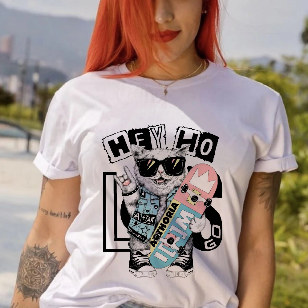 

Oversize Women's T-Shirt Kawaii Clothes Aesthetic White T Shirt Cat Top Family Design O-Neck Short Sleeve Tee Funny 90S Harajuku