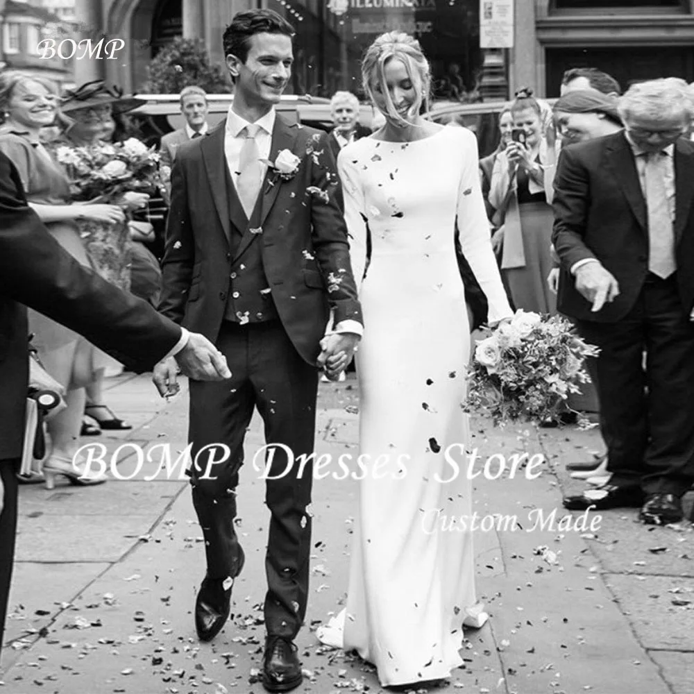 BOMP Индивидуальные креповые простые свадебные платья-футляры 2025 Элегантное