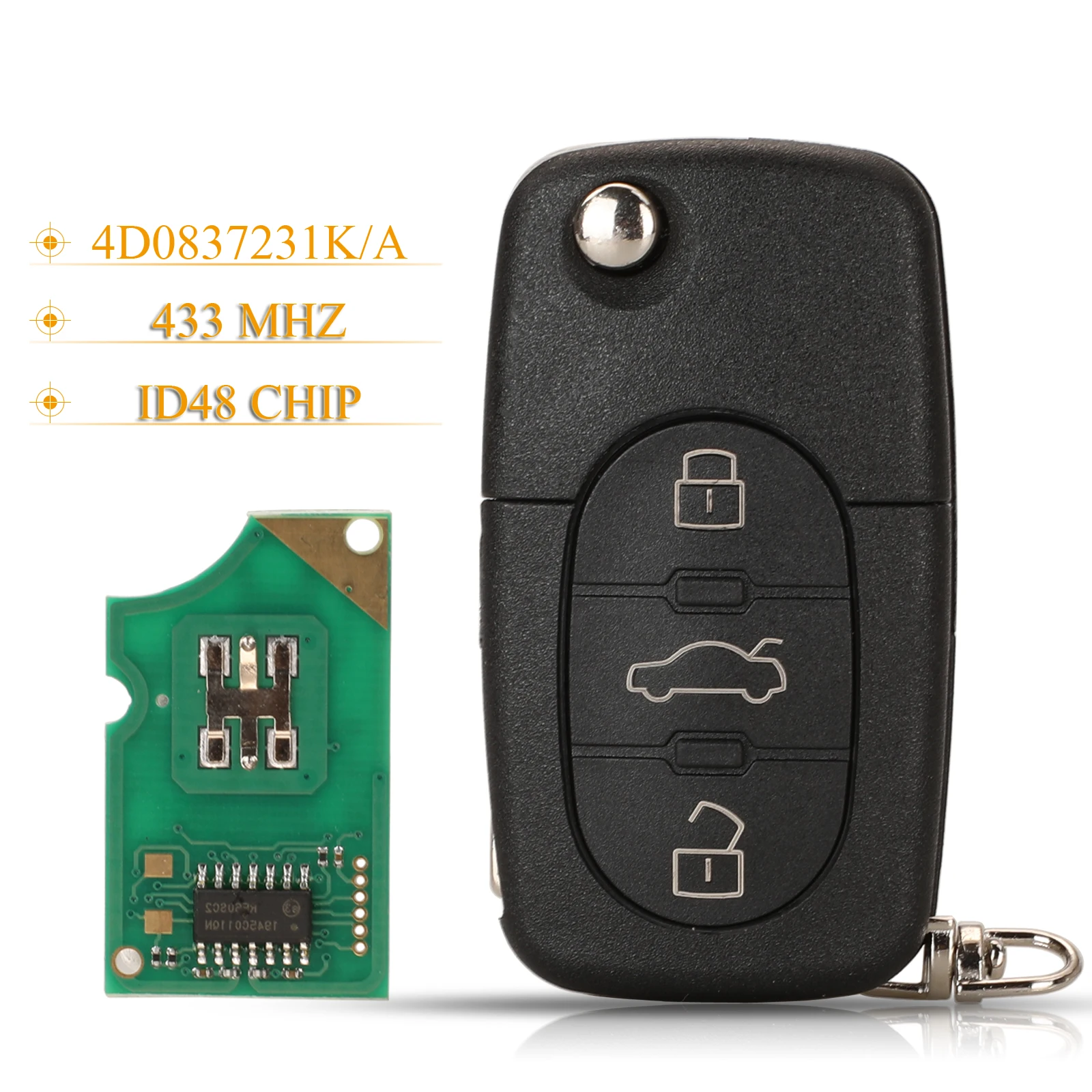 

Jingyuqin 10 шт., 3 кнопки, умный телефон 433 МГц ID48 4D0837231A/K для Audi A3 A4 A6 A8 TT RS4 Quattro, старые модели