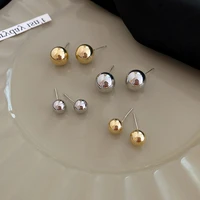 new simple big small gold silver color metal ball small stud earrings for women fashion temperament boucles doreilles femme