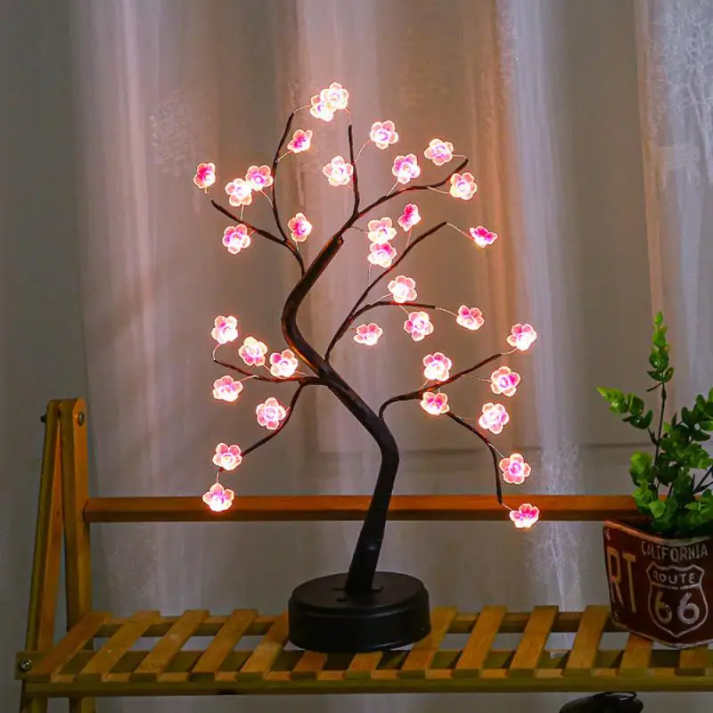 

Cherry Blossom Tree Lamp LED Warm Light Decoration Girl Heart Small Table Lamp Battery For Home Indoor Bedroom Decoration