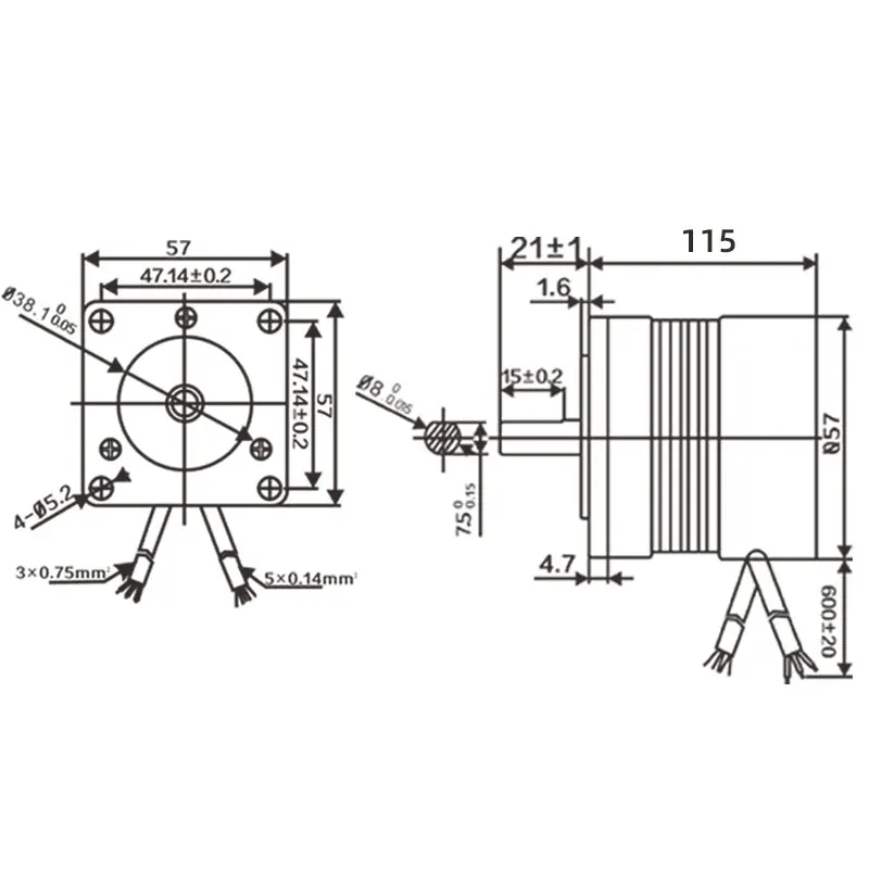 Бесщеточный двигатель BLDC 3000 об/мин 57 мм QW57Y2H03L30140 длина корпуса 140 Вт 115 0 45 Нм