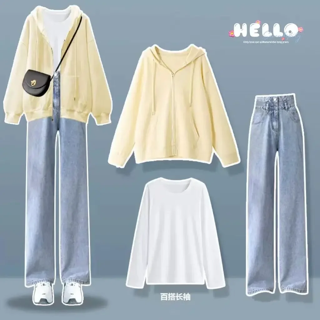 Весенне-осенний костюм для студенток Корейская версия свободного свитера куртки