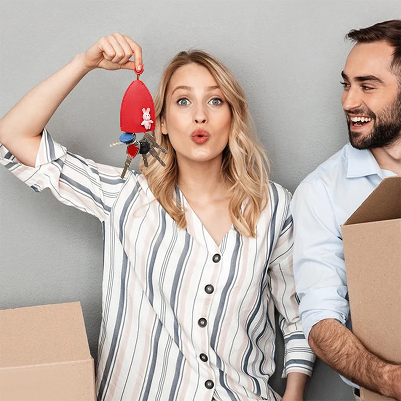 Cute Rabbit Key Bag Unisex Pull Type Key Bag Mini Pu Leather Wallets Portable Car Key Holder Case Cute Leather Keychain Pouch