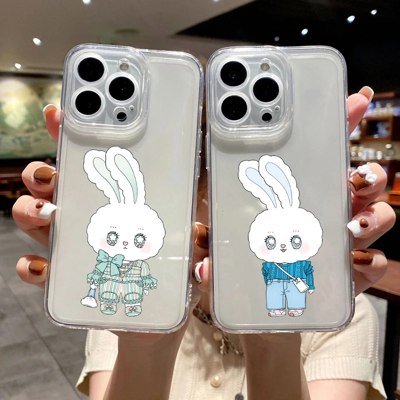 

Cute white rabbit Clear phone case For iPhone 14 11 12 13 Pro Max 14 Plus XS X XR 7 8 Plus SE 2020 Transparent Back cover Shells