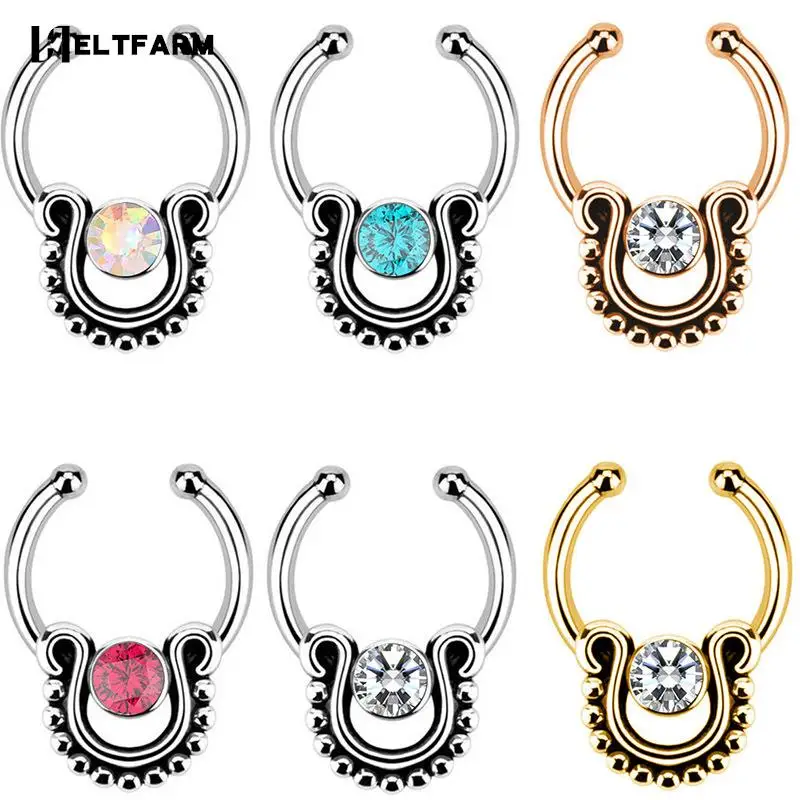 

1Pc Fake Clip On Non Piercing Nose Ring Ladies Casual Party Faux Piercing Jewelry Stainless Steel Fake Nose Ring Septum Piercing