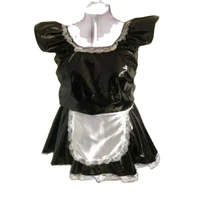 new hot selling soft sissy girls round neck shoulder fluffy sleeveless pvc black mini skirt maid skirt apron tvcd role play cos