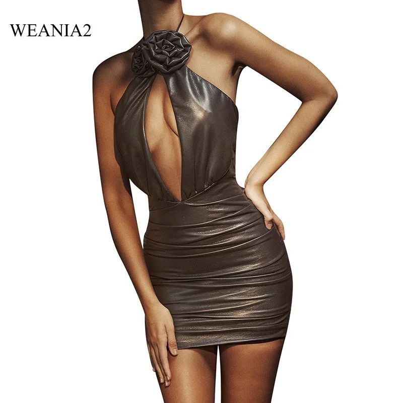 

Сексуальное Тонкое облегающее платье из искусственной кожи с цветочным вырезом