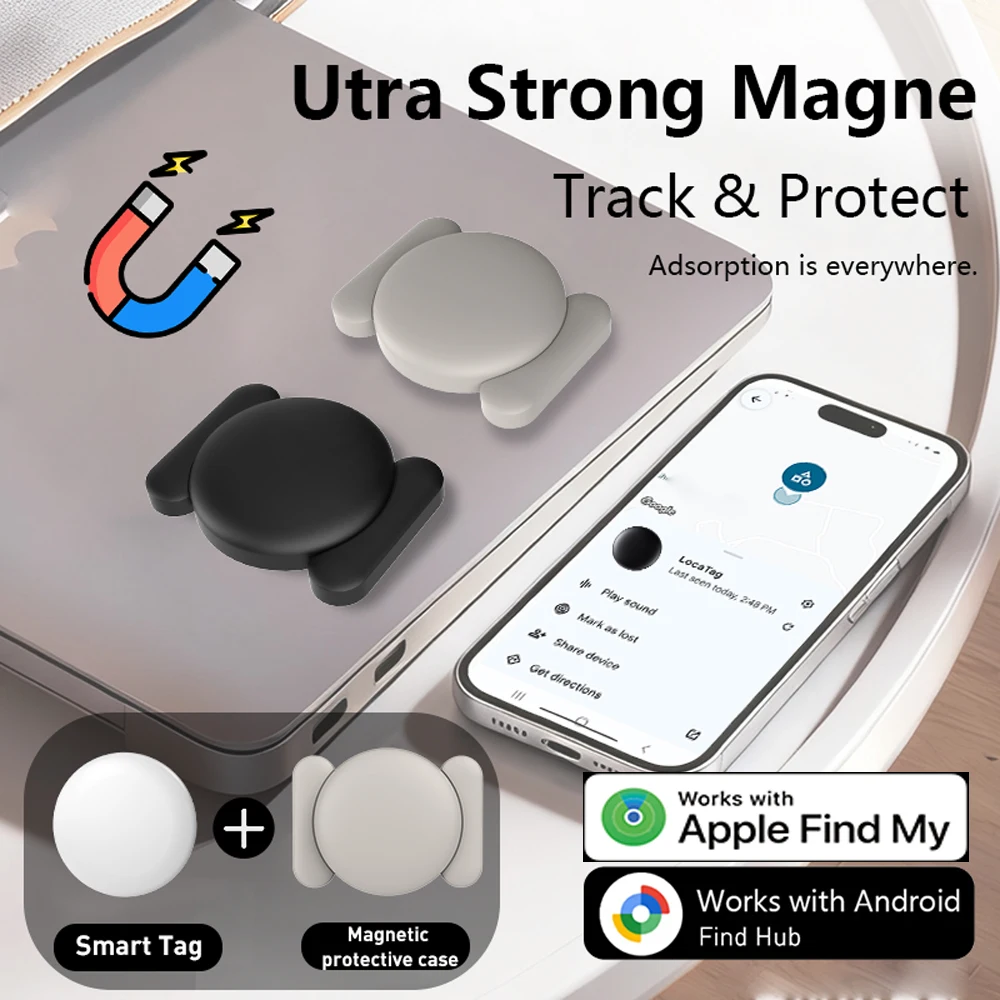 Фото Набор из 4 штук: Магнитный водонепроницаемый трекер-поиск для Apple Find My/Google Find Hub, устройство для предотвращения потери, совместимое с IOS/Google Smart Tag №1