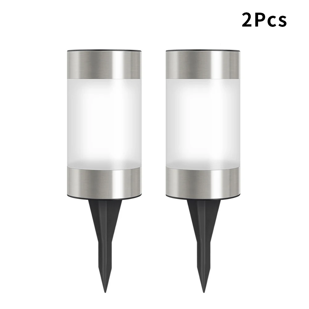 

2pcs Modern Garden Solar Lights Outdoor Lawn Patio Waterproof Stainless Steel Cylinder LED Night Lamp Driveway Mini Home Decor