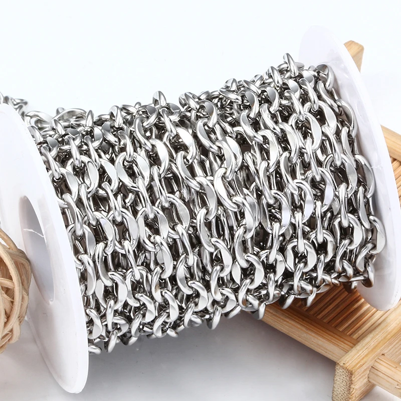 Stainless Steel Ellipse Pressing Mark Chains Jewerly Making Supplies DIY Necklace Bracelet Fashion 18K Gold Cuban Cool Style