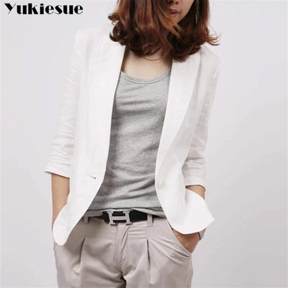 Cotton and Linen Small Suit Women's Jacket Autumn Spring and Summer Fashion Slim Slimming Cropped Sleeves Short Shirt White