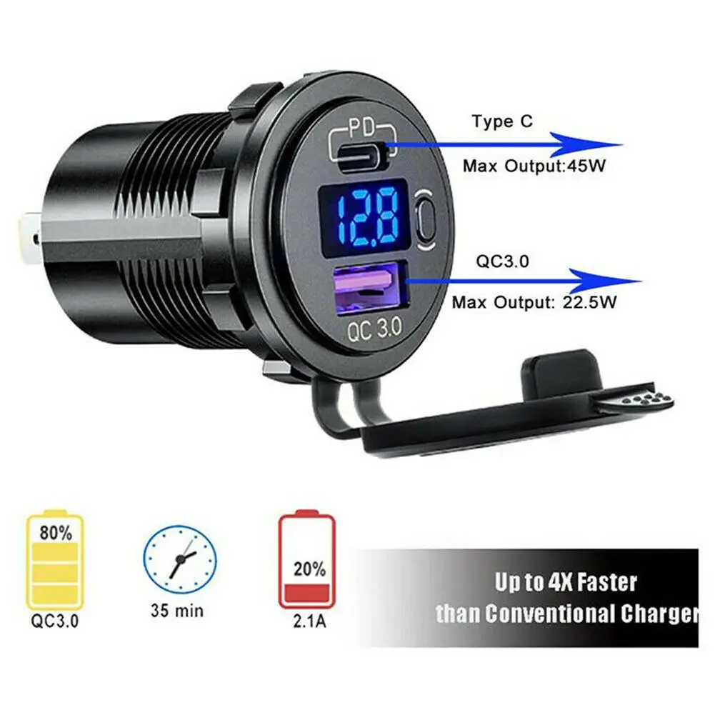 

High Quality Car Charger Adapter USB Charger Socket 12V 24V Black Fast Charge QC3.0 Type-C PD USB Charger Socket