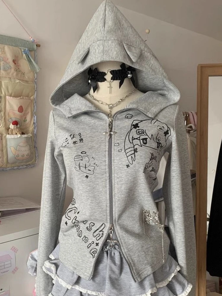 Свитшот с кошачьими ушками QWEEK Y2k Kawaii