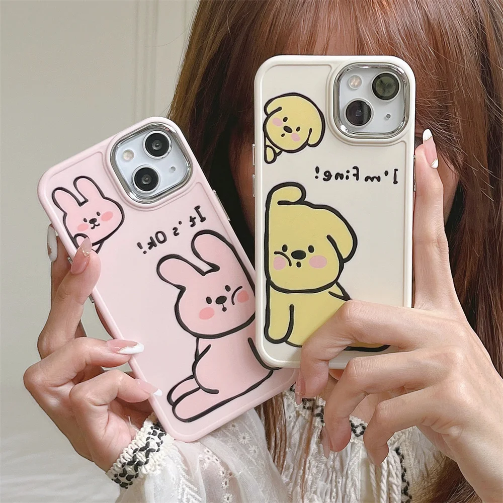 

Cute Animal Lie Flat Rabbit Dog Phone Case for IPhone 11 12 13 14 Pro Max Kawaii Protective Soft Silicone Back Cover
