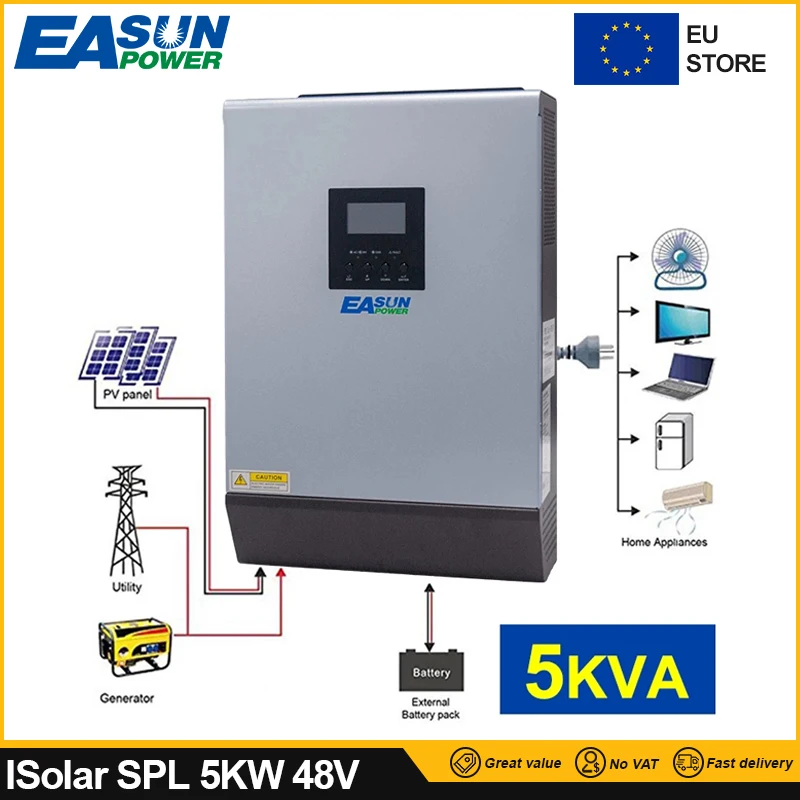 Источник питания EASUN солнечный инвертор 5KVA 4000W 48V 220v 50/60HZ Pure Sine Wave встроенный PWM 50A