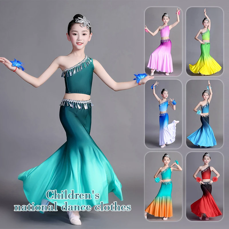 

Full Set Kids Fancy Dance Outfit Minority Peacock Dance National Dai Dance Hip Skirt Girls Classical Dance Performance Costume