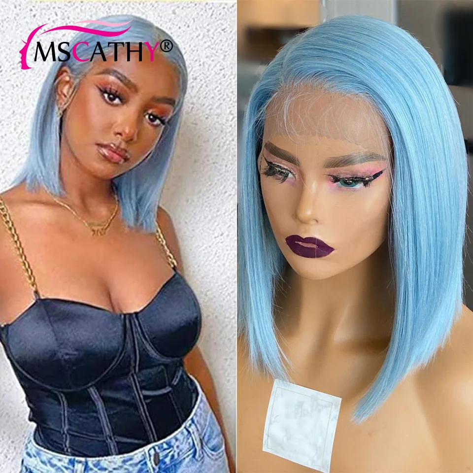 Голубые короткие парики боб для черных женщин предварительно выщипанные