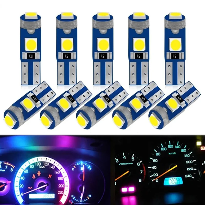 

10 шт. T5 Светодиодная лампа 3SMD 3030 чипы супер яркая Автомобильная плата приборная панель лампа автомобильная приборная панель индикатор обогрева Клин лампа 12 В