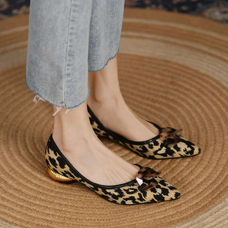 

Women's Low Shoes 2022 Spring New Fashion Leopard Flannel Pointed Toe Shallow Pumps Ladies Elegant Party Shoes Designer Heels