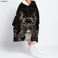 DIY Dog Pattern 3D Printed Oversized Hooded Wearable Blanket Hoodie Robes Sherpa Pocket Female Man Sleepwear Nightdress Pajamas