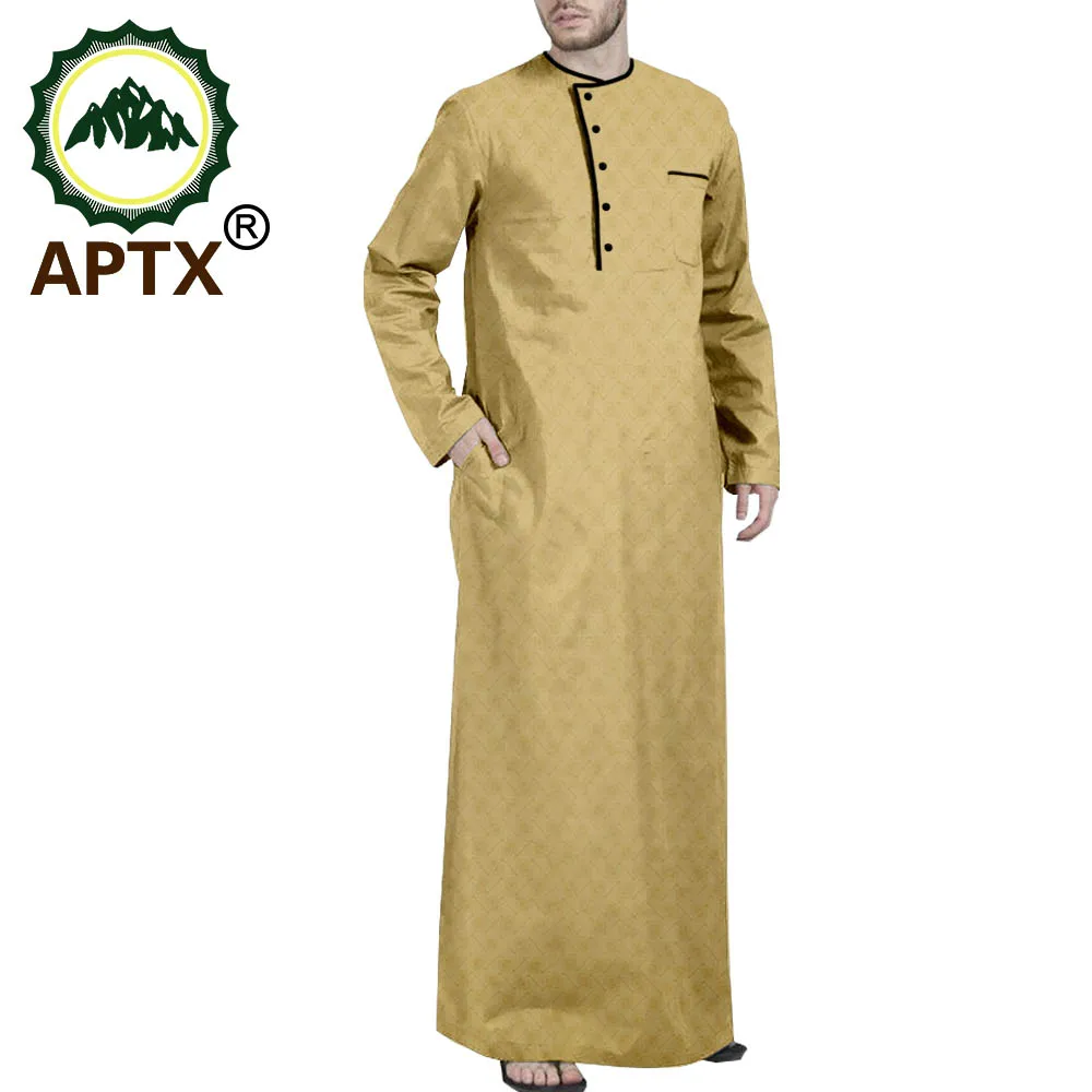 Middle East Arabic Long Robes Vintage  Muslim Kaftan Robes Men Leisure Buttons Long Sleeve O Neck Jubba Thobe T2014005