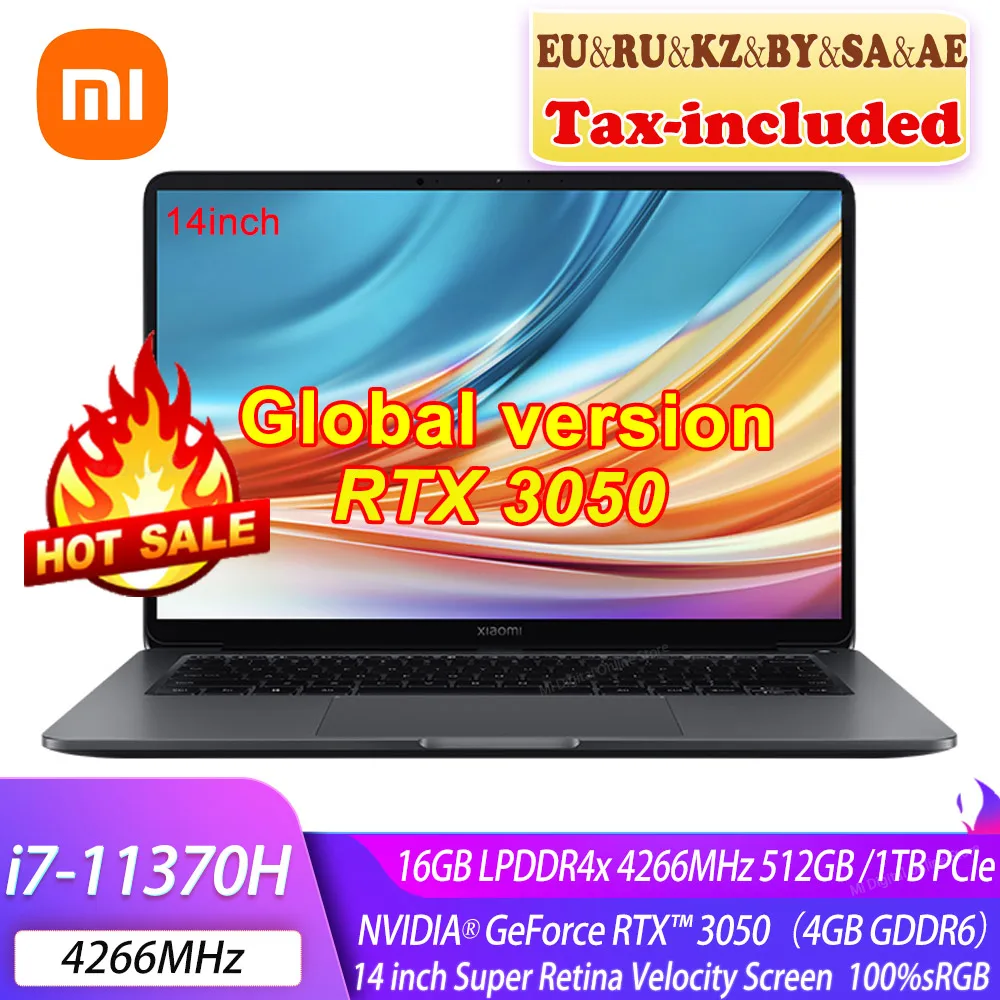 2021 Xiaomi Mi Laptop Pro X 14 i7-11370H 16GB LPDDR4x 4266MHz +512GB/1TB RTX 3050 14'' Super Retina Velocity Screen Notebook PC -