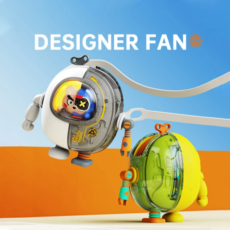 

2023 Creative Mecha Neck Hanging Fan Mini Fan Leafless 3-Gears Adjustable Desktop Handheld Cartoon Fan Kids Children Summer Gift