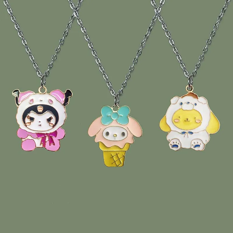 

New Kawaii Cinnamoroll My Melody Kuromi Necklace for Women Fashion Girlish Heart Clavicle Chain Cute Simple Jewelry Gift Sets