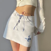 2021 summer women high waist butterfly embroidery pattern skirt fashion lady solid slim casual streetwear clothing short skirt