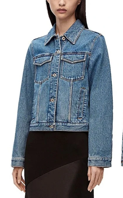 

138434 Fashion Classic Trendy Luxury Design Hollow Out Patch Engraved Logo Denim Coat Jacket Lady L1