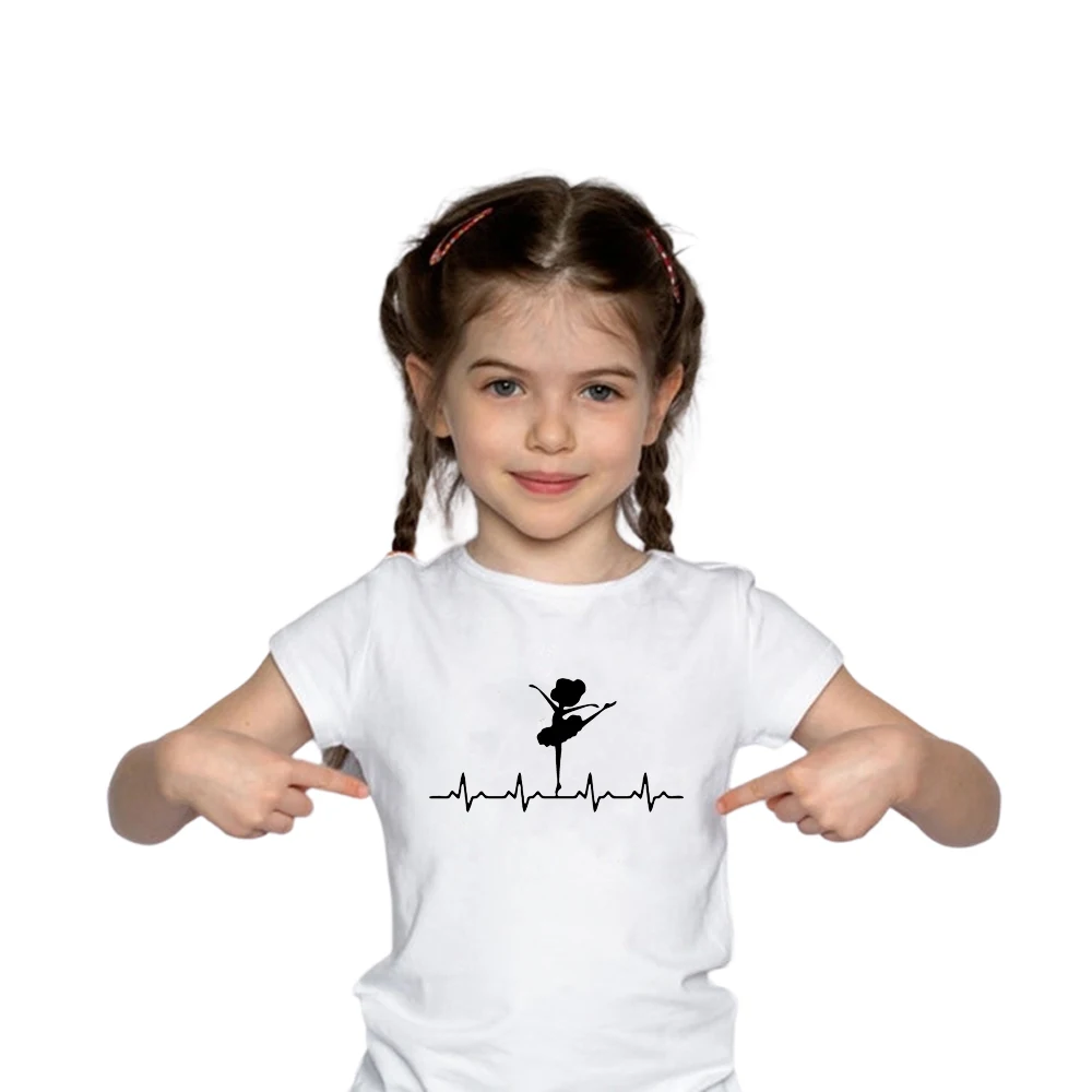 Ballerina Heartbeat ballet dance Print cotton t shirt for kids summer tops graphic tees toddler shirt dance lover shirt