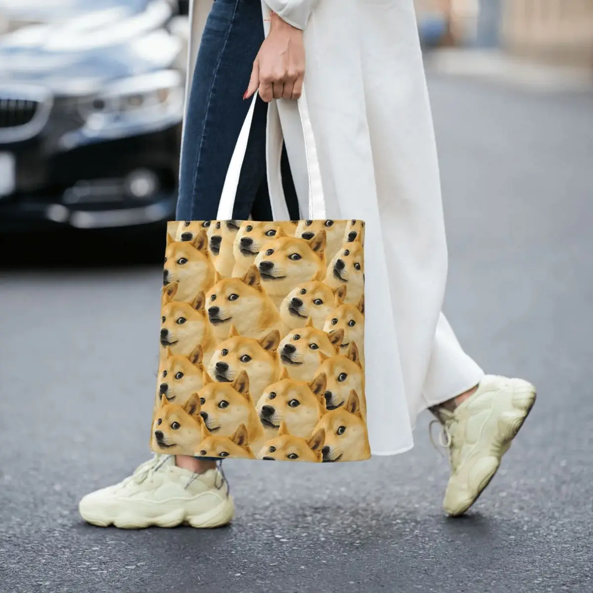 Doge WOW Pattern Shiba Inu Doggo Dog Meme Totes Canvas Handbag Women Canvas Shopping Bag