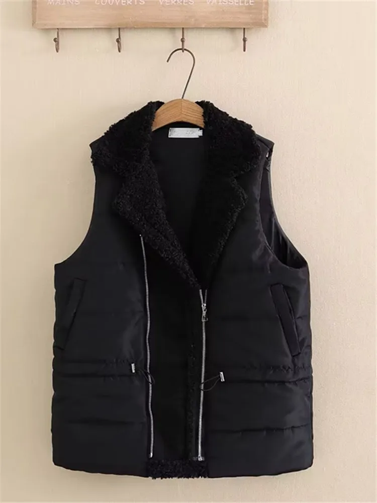 

Женская зимняя стеганая куртка без рукавов, искусственный плюш, пэчворк, стеганый жилет на молнии с подкладкой, внутренний слой