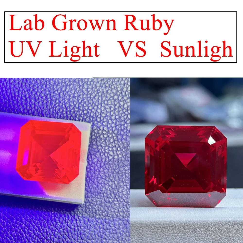 Meisidian UV Asscher Cut твердость 9 голубей крови красный рубин 24x24 мм 83 карата