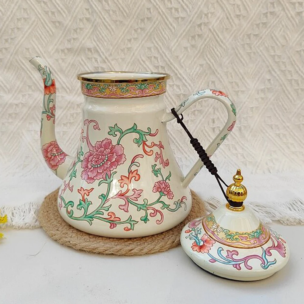 Эмалированный чайник для молока в этническом стиле подарочный ситечко кофейника