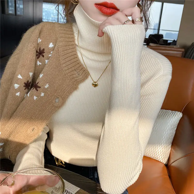 

Autumn Winter Sweater Turtleneck Women Sweaters High Elastic Solid Female Slim Knitted Pullovers Jumpers Basic Sweaters M38