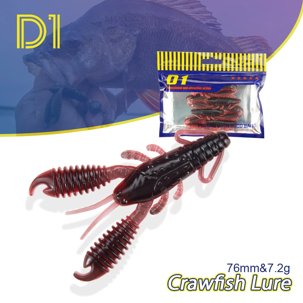 

D1 Insect Lure 76mm 7.2g Crayfish Artificial Soft Bait Freshwater Luminous Swimbait For Mandarin Fish Pike Perch 2021 Tackle