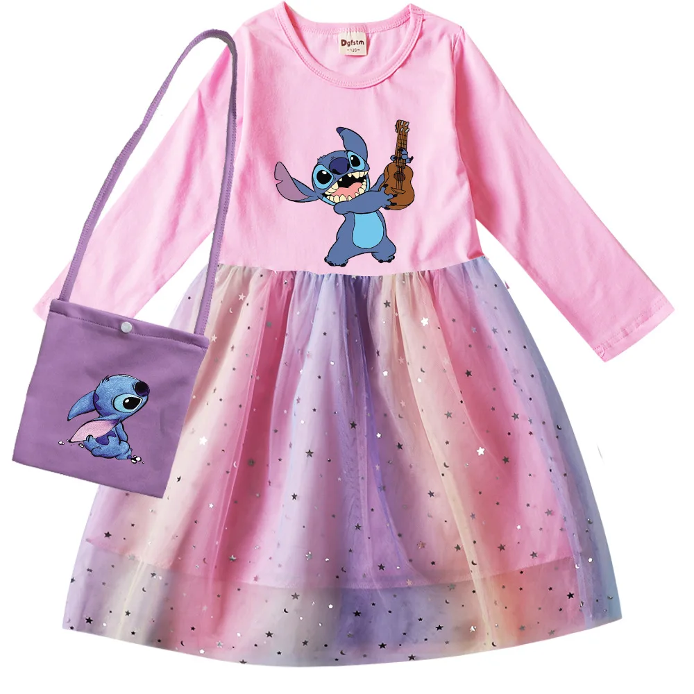 

Disney Stitch Children Girl Long Sleeve Dress for Girls Party Princess Dress Kids Baby Gifts Intant Party Clothes