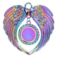 5pcs alloy heart wings wafer charms pendant rainbow color jewelry making keychain decorative accessories for diy craft finding