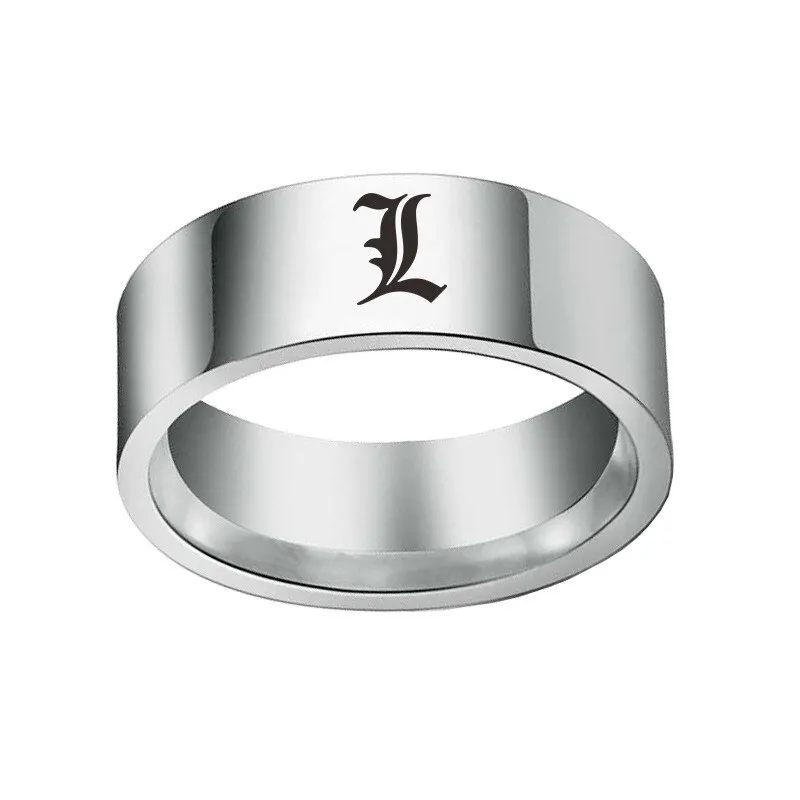 

Stainless Steel Ring Anime Engraved Death Note L Shape Logo Ring Men's Fashion Simple Personality Design Luxury Jewelry