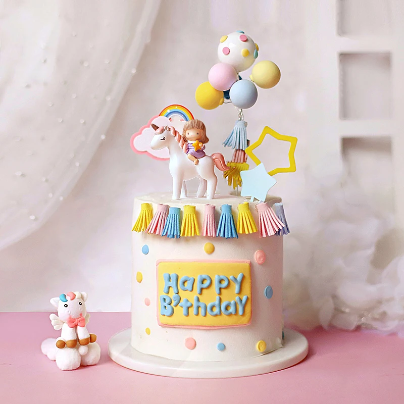 

Unicorn Cake Toper Kids Birthday Cake Decor Balloon Cupcake Topper Flags Baby Shower Girl Favors baking Decorating