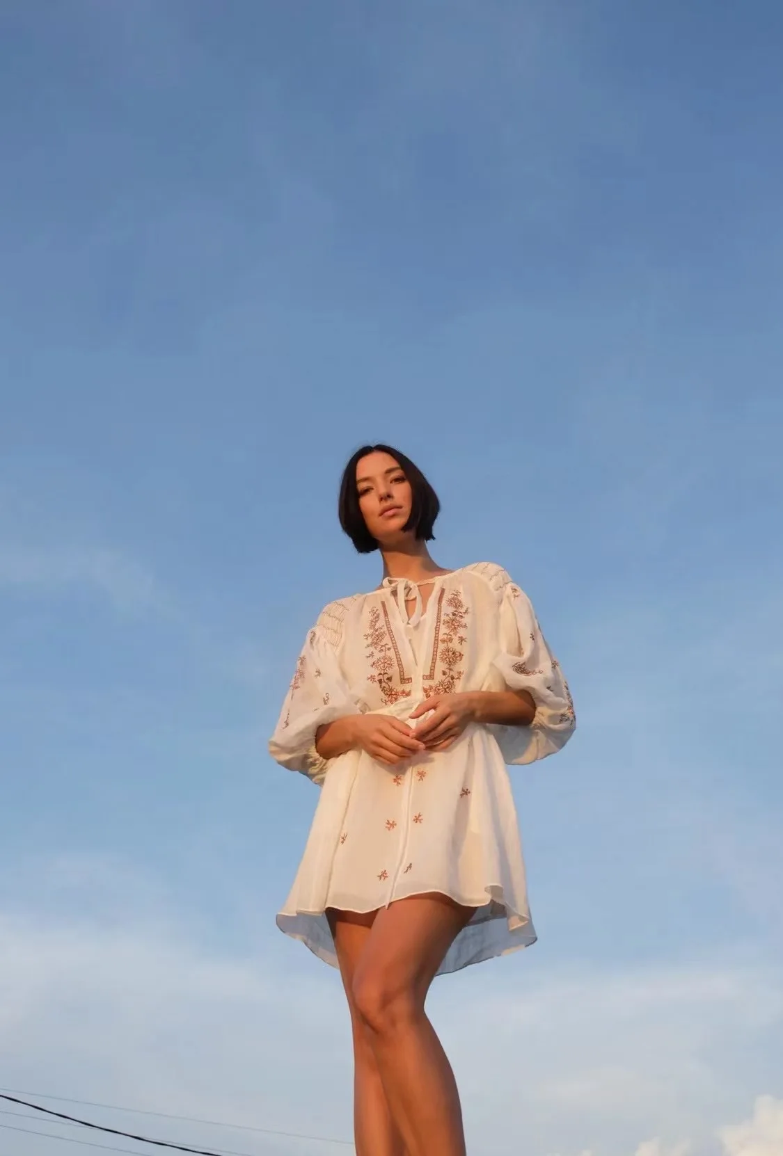 

Inn1k@ Summer/Sping Women Dress Ramie Embroidery O-neck Floral Casual Mini Dress Vintage Loose Waist Holiday Long Sleeve