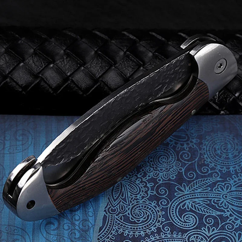 Карманный складной нож из дамасской стали 58HRC