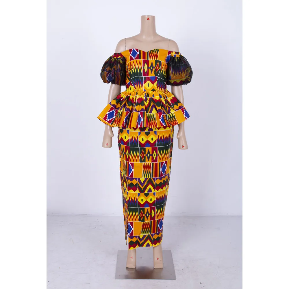 Комплект из 2 предметов африканские наряды для женщин топы с открытыми плечами и