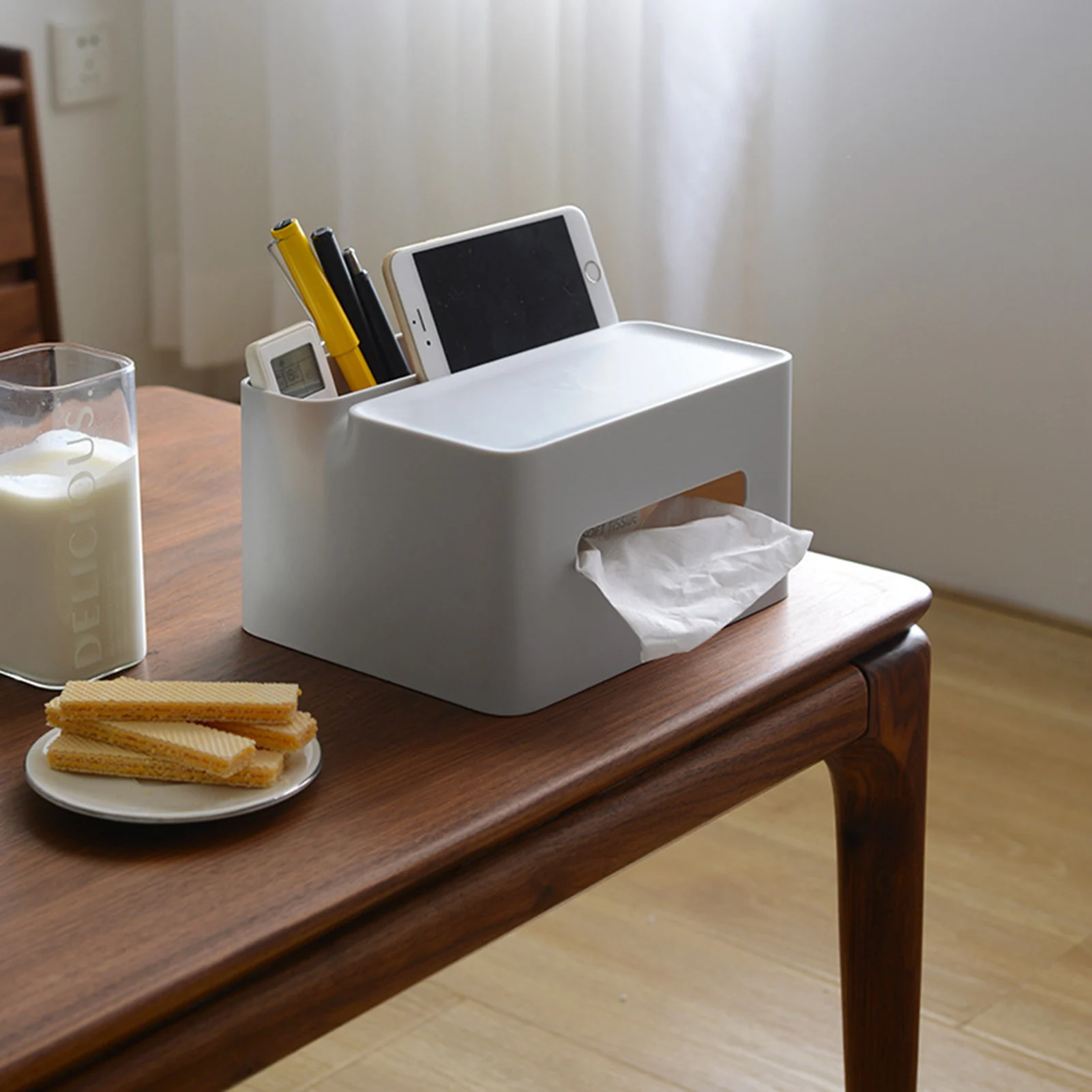 

Tissue Box Holder Tissue Box Cover Storage Container Tissue Dispenser 2-in-1 Tissue Box Cover Anti-scratch Versatile Tissue