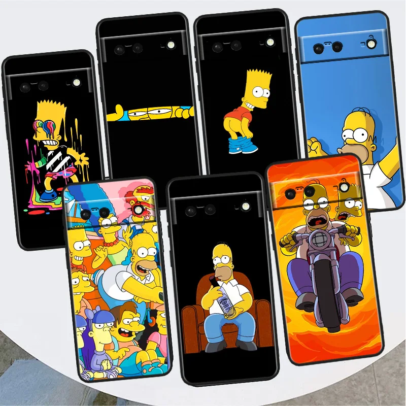 

Animation Simpsons Shockproof Cover for Google Pixel 7 6a 6 Pro 5 4 4A XL 5G Black Phone Case Shell Soft Fundas Capa