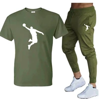 simple casual wear hip hop fashion t shirt and pants sets running training pants wholesale